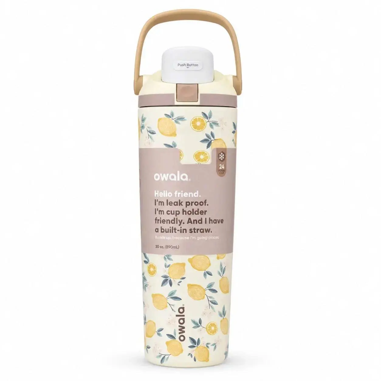 Owala Lemon Floral 30oz Stainless Steel Water Bottle Leakproof Built In Straw Travel Tumbler