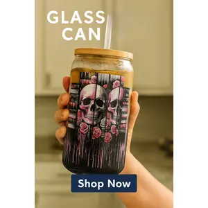 Skull Glass 16oz with Bamboo Lid Reusable Cup