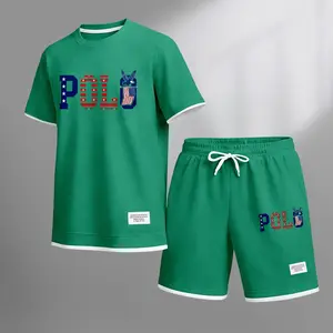 Men's America Flag Print Waffle Fabric Short-Sleeved Shirt And Shorts Set
