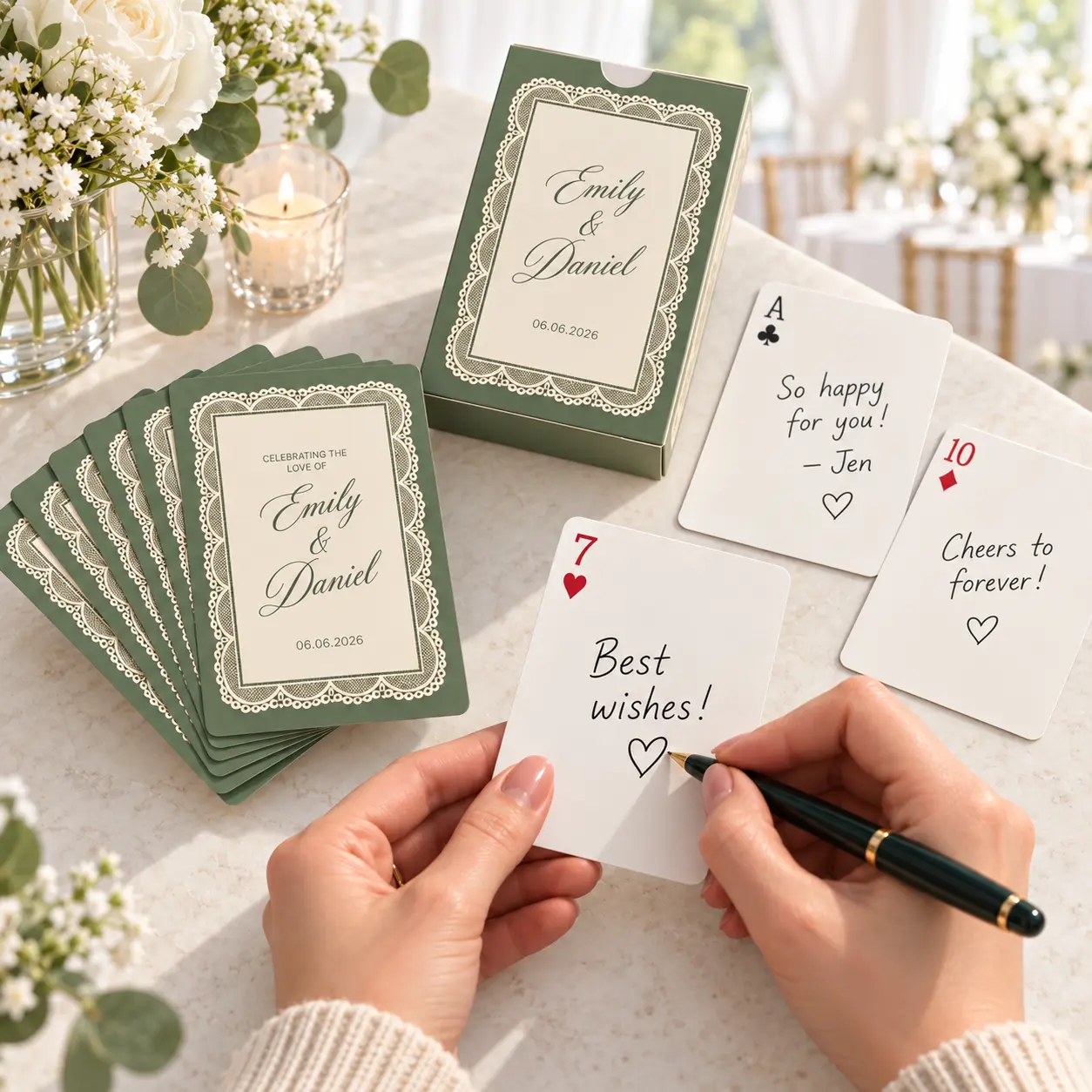 Custom Wedding Playing Cards, Personalized Guest Book Alternative 54 Card Deck, Couple Keepsake Gift
