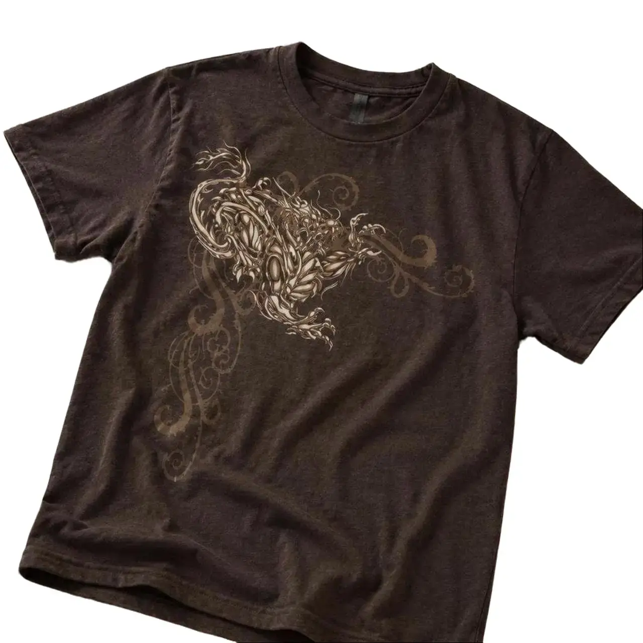 Dragon Graphic T-Shirt, Dark Chocolate Brown Unisex Cotton Tee, Vintage Fantasy Shirt, Retro Y2K Gothic Graphic T-Shirt, Dragon Lover Gift