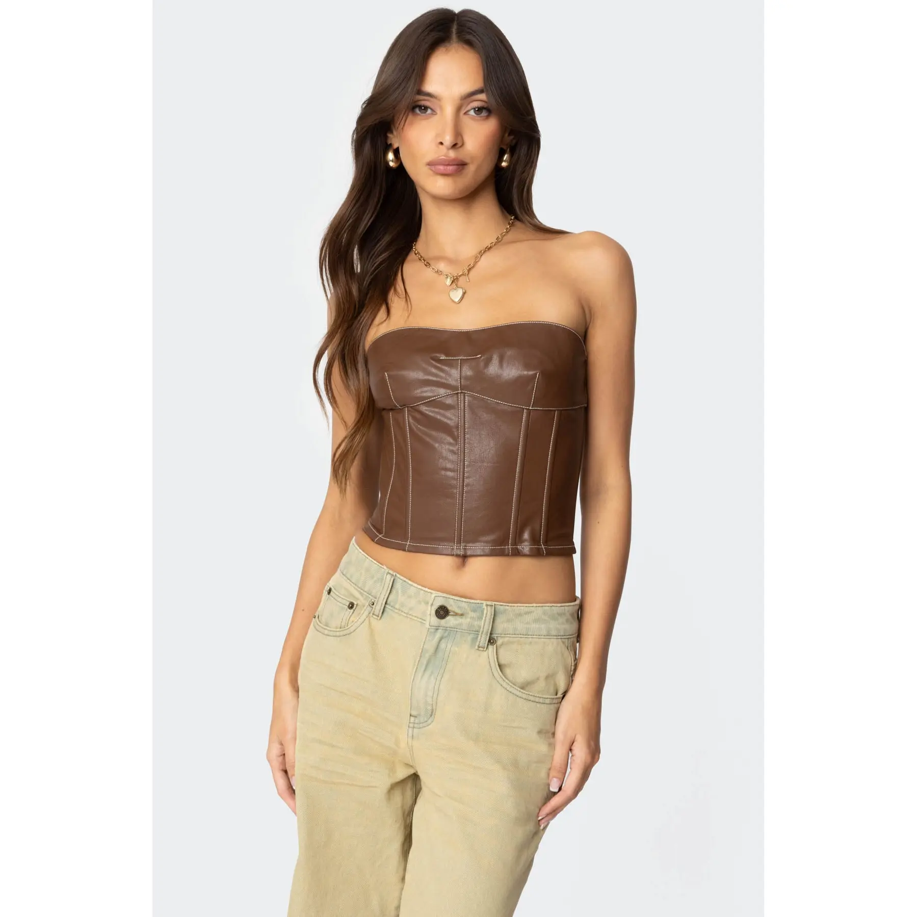 Moss Faux Leather Lace Up Corset