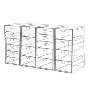 Clear Acrylic Makeup Organizer – 19-Drawer Vanity Storage Set (4 Pack) for Cosmetics, Palettes & Beauty Supplies
