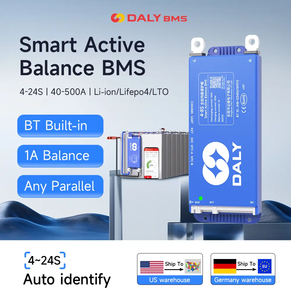 DALY Plastic Smart BMS (Battery Management System) with BT, 40A-150A Current, 12V/24V/36V/48V/60V/72V, 4-24S Configurations, 1A Balance Control, Battery Protection, Compatible with 4S/7S/8S/10S/12S/13S/15S/16S/20S, for Household Energy Systems, Bt Built-I