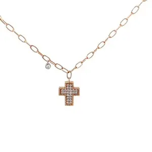 14k Rose Gold .23 ct vs2 diamond cross necklace