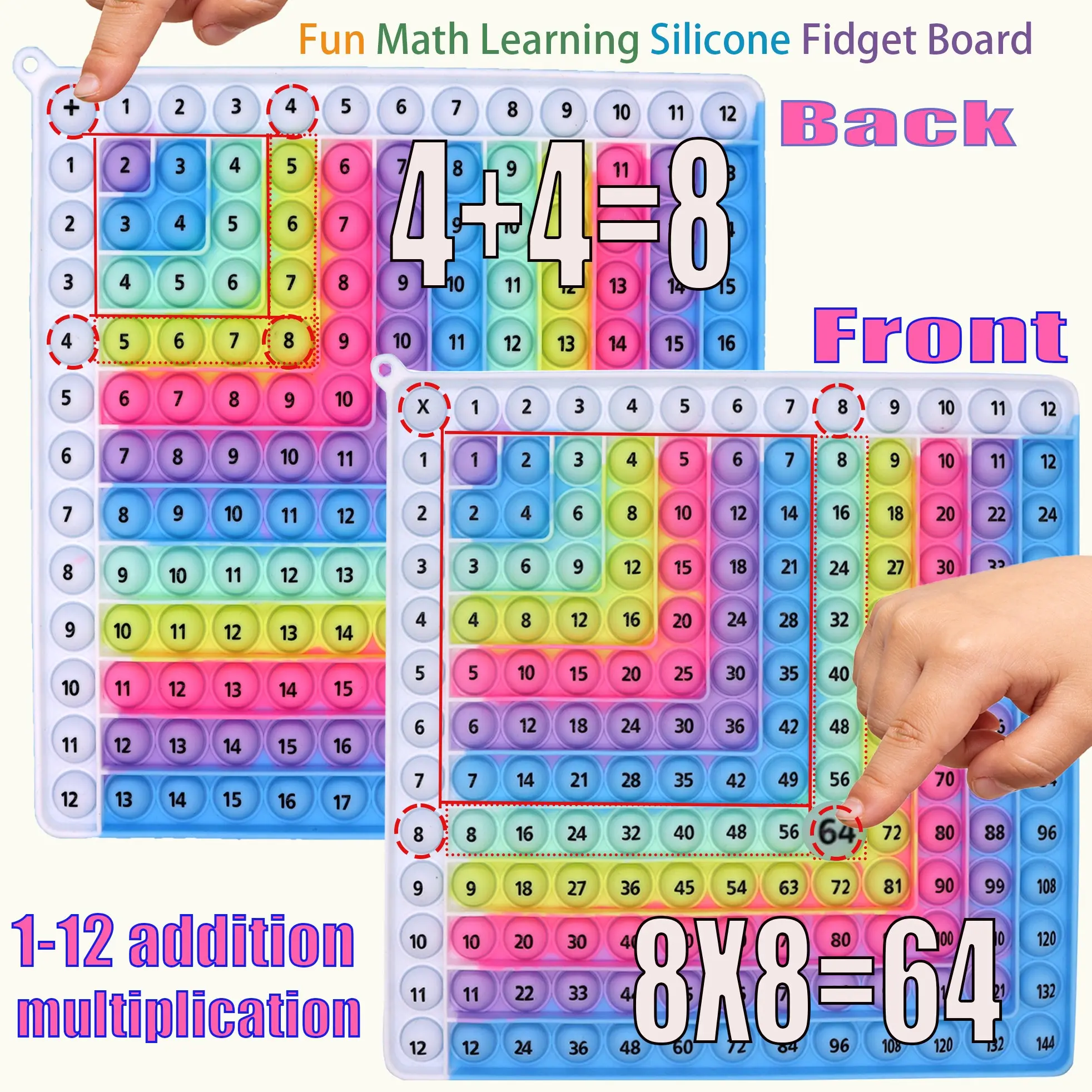 2-in-1  Double sided Math Learning Toy, Math Learning Tools, Math Teaching Aid – Addition + Multiplication Bubble Board | Hands-On Sensory Learning | Fun Educational Gift for Kids