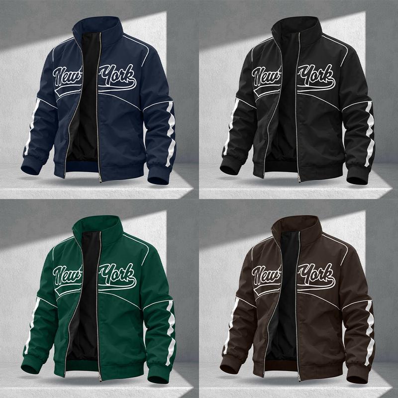 Men's Jacket Casual Letter Print Long Sleeve, Spring Summer Street Cool Style Racing Jacket, Black Motorcycle Jacket, Long Sleeve New Rave Designer Bomber Jacket, Street Style Fit, Perfect Gift for Friends, Husbands, Boyfriends