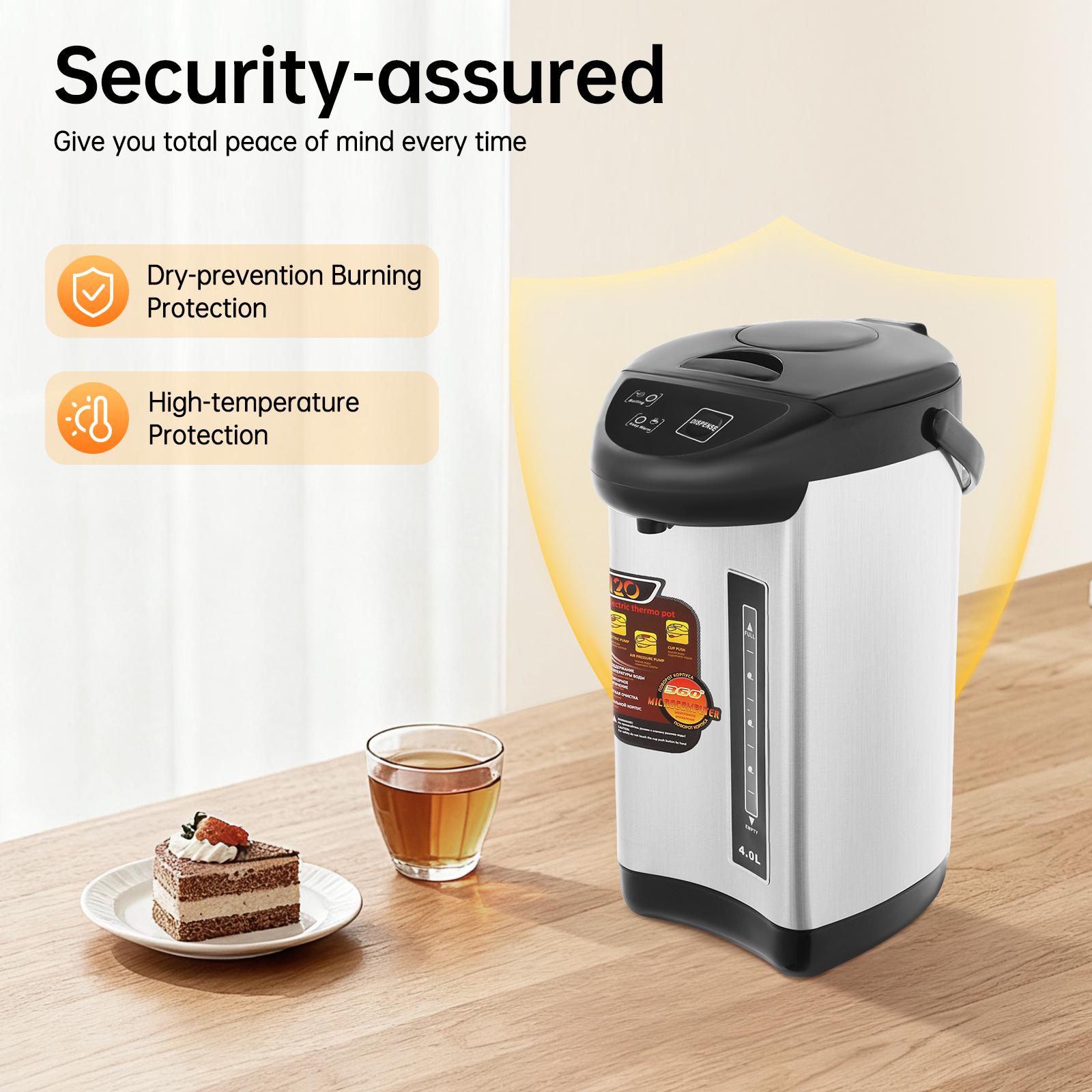 4L Hot Water Boiler 750W 3 Dispensing Modes Touch Push Air Pressure 304 Stainless Steel Insulated for Home Office Coffee Tea Kitchen