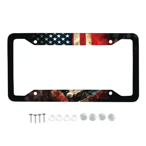 Classic US Flag Bald Eagle License Plate Frame Premium Aluminum Alloy 4 Hole Rustproof Waterproof Universal Fit Easy Hanging Installation Patriotic Car Exterior Parts for Proud Americans Great for Daily Driving Holiday Travel & 4th of July Activities