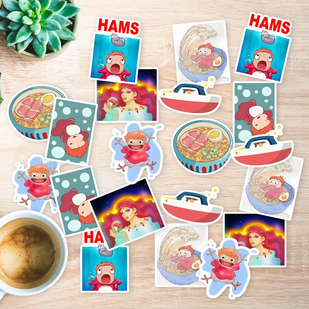Stickers Pack 20 Pcs Ponyo Bike Luggage Colorful Water Car Bumper Aesthetic Bottle Laptop Skateboard Guitar Vinyl Waterproof