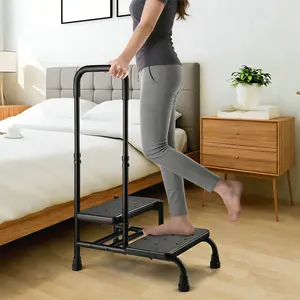 Step Stool with Handle, Non Slip Platform and Adjustable Handrail, Two Step Stool for Ederly, Adults and Handicap, Heavy Duty Foot Stool for High beds, Kitchen, Bathtub