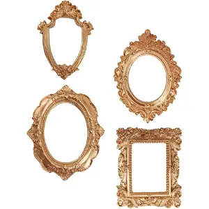 Baroque Decoration Retro Oval Frame 4 Pcs Vintage Resin Photo Frame Retro Frame Mini Oval Frames for DIY Jewelry Display Table Decoration