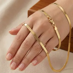10k Yellow Solid Gold Imperial Herringbone Chain Necklace, 4.6mm