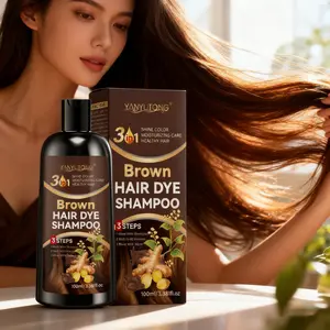 100ml 3-in-1 Brown Hair Dye Shampoo: Natural brown covers hair evenly for a translucent finish, infused with ginseng root & plant extracts, it gently cares for scalp and hair, hydrates, Moisture, reduces dryness, balances scalp, and suits daily use