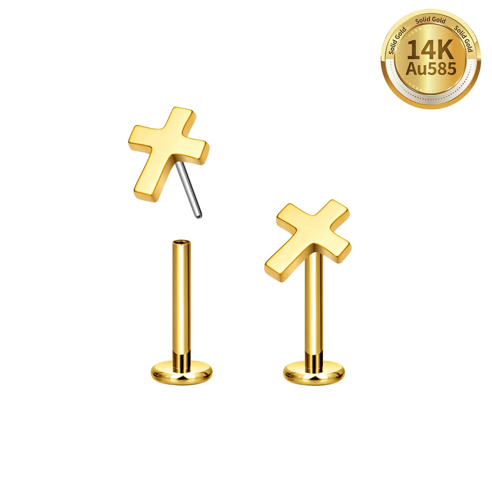 Gold Double Cross Stud Earrings for Women and Men 14K Gold Plated Double Piercing Cross Earrings Lightweight Accessory Earring