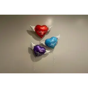 Happy Heavenly Father's Day 17" Memorial Balloon – Heart Shaped with Angel Wings Graveside Tribute - 2 Balloons Included