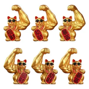 Giant Cat Figurine Muscle  Feng Shui Fortune Sculptures Waving Arm Fortune Wealth Welcoming Store Opening Decor Collections Ornaments
