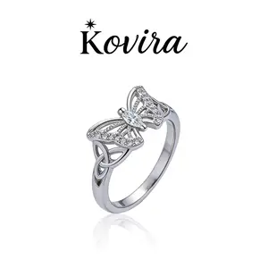 Kovira S925 Sterling Silver Romantic Clear 5A Zircon Butterfly Celtic Knot Ring for Women Everyday Wear Fairycore Gift