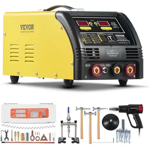 Father's Day Gift VEVOR Dual Pro Stud Welder Deluxe AL/Fe Dent Repair Kit, Professional 5KW Welder with Auto/Manual Welding and 10 Modes, 110V Spot Welding Dent Repair Machine for Steel & Aluminum Auto Panels Repair