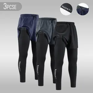 Men's 2-In-1 Athletic Leggings - Polyester Blend, Quick-Dry, Elastic Waistband, Snug Fit, Built-In Phone Pocket, Towel Loop, All-Season Fabric, Multi-Size, Ideal for Outdoor Running, Gym Workouts, Exercise Running Leggings,summervibes