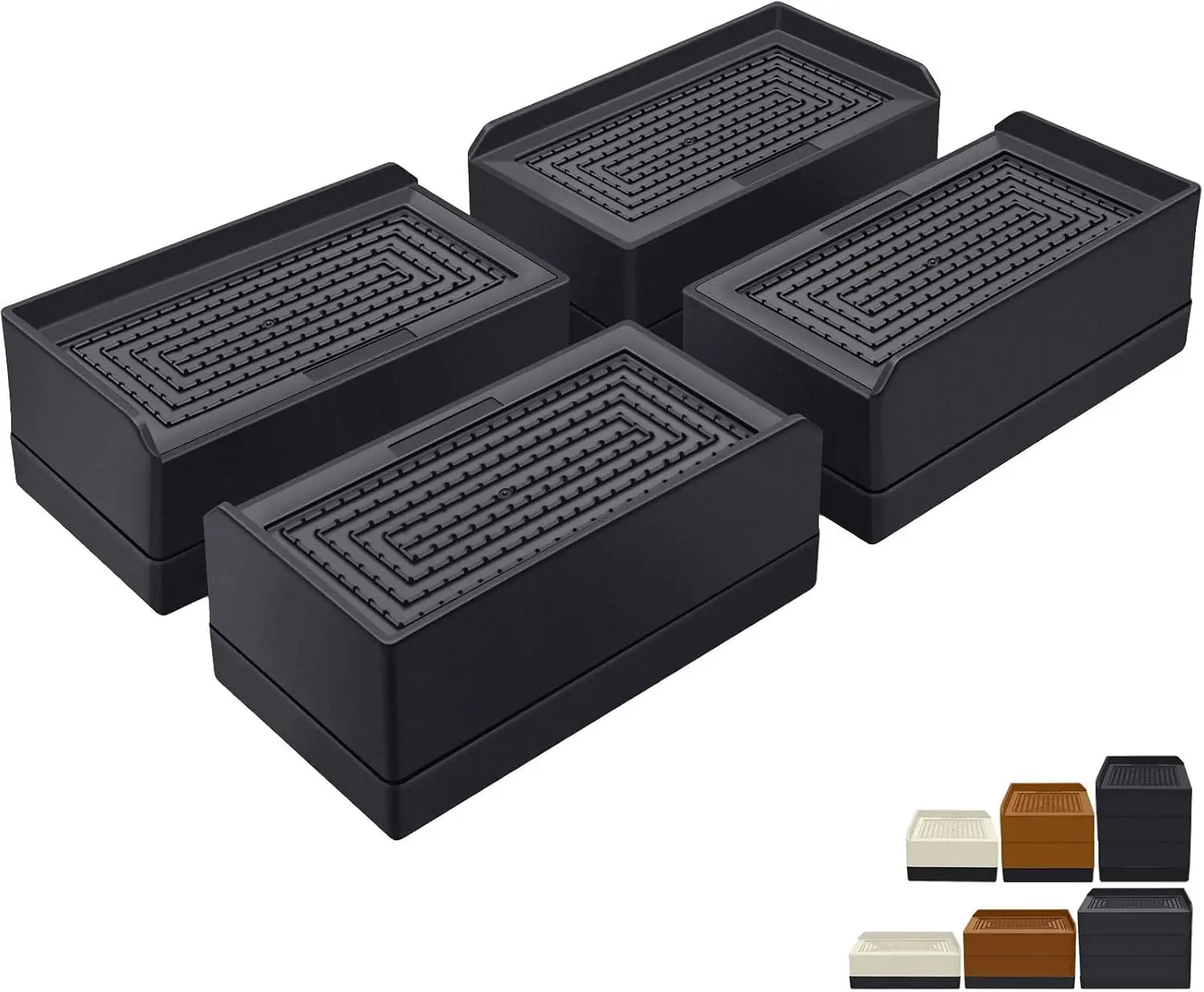 1.5-Inch Furniture Risers, 4-Pack Black Rectangular Bed and Sofa Lifting Blocks, Adjustable-Style Furniture Leg Risers for Beds, Couches, Tables and Chairs
