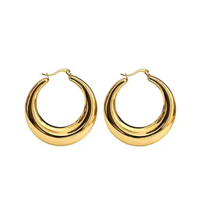 14K gold-plated everyday hollow tube earrings for women, hypoallergenic casual fashion jewelry, high-quality light luxury feel (available in multiple sizes: 25/35/40MM)