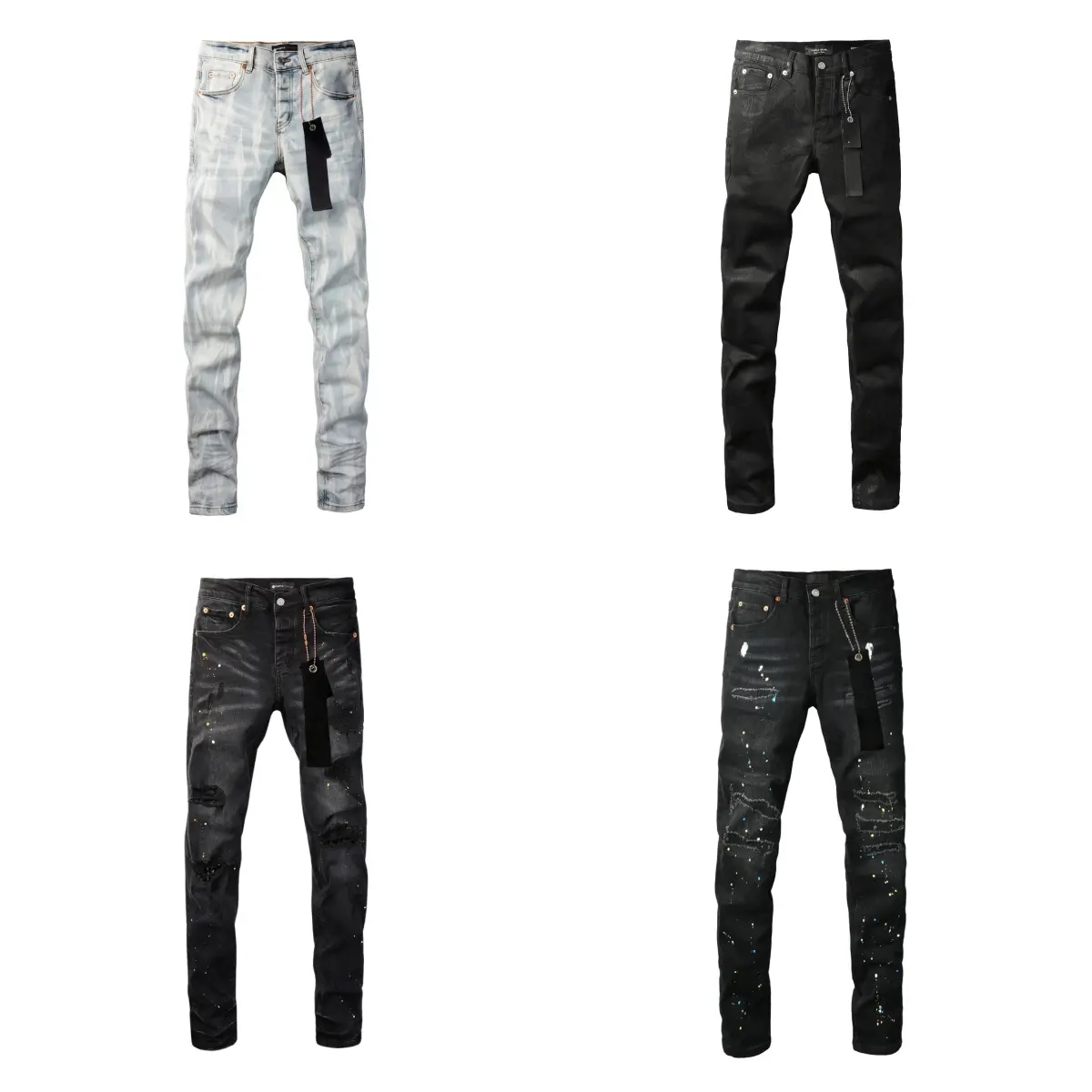 Men's Designer Inspired Skinny Jeans Collection - Premium Stretch Denim, Distressed Ripped, Black Waxed & Light Wash Streetwear Pants