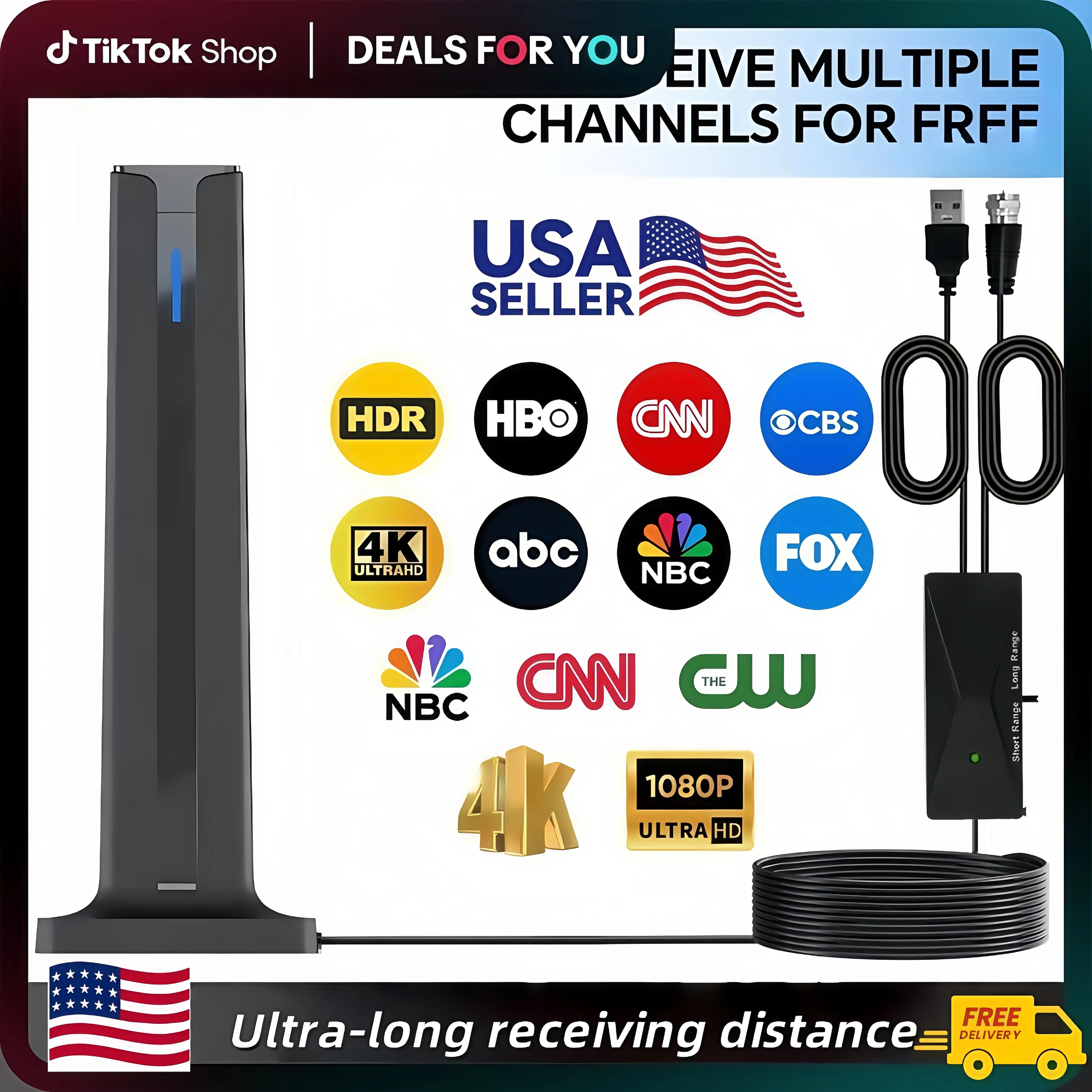 2025 TV Antenna Digital HD Antena Indoor HDTV 1080P 4K Long Range fathersdaygift Portable Antenna Hdmi Output Black
