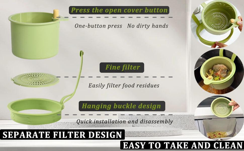 No More Touching Wet Food! Self-Cleaning Sink Strainer | Press-to-Dump Basket