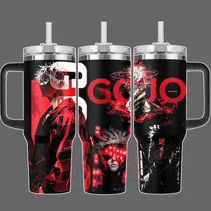 Satoru Gojo Jujutsu Kaisen Stainless Steel Insulated Travel Tumbler With Handle 20oz 40oz Limitless Red Aura Anime Wrap Design, Gift for him, her, Tumbler 40oz