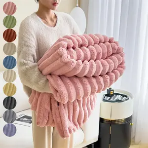 Soft Plush Sofa Blanket, Warm Fluffy Cream Throw, Decorative Striped Blanket, Perfect Gift for Men and Women, Throw Blankets