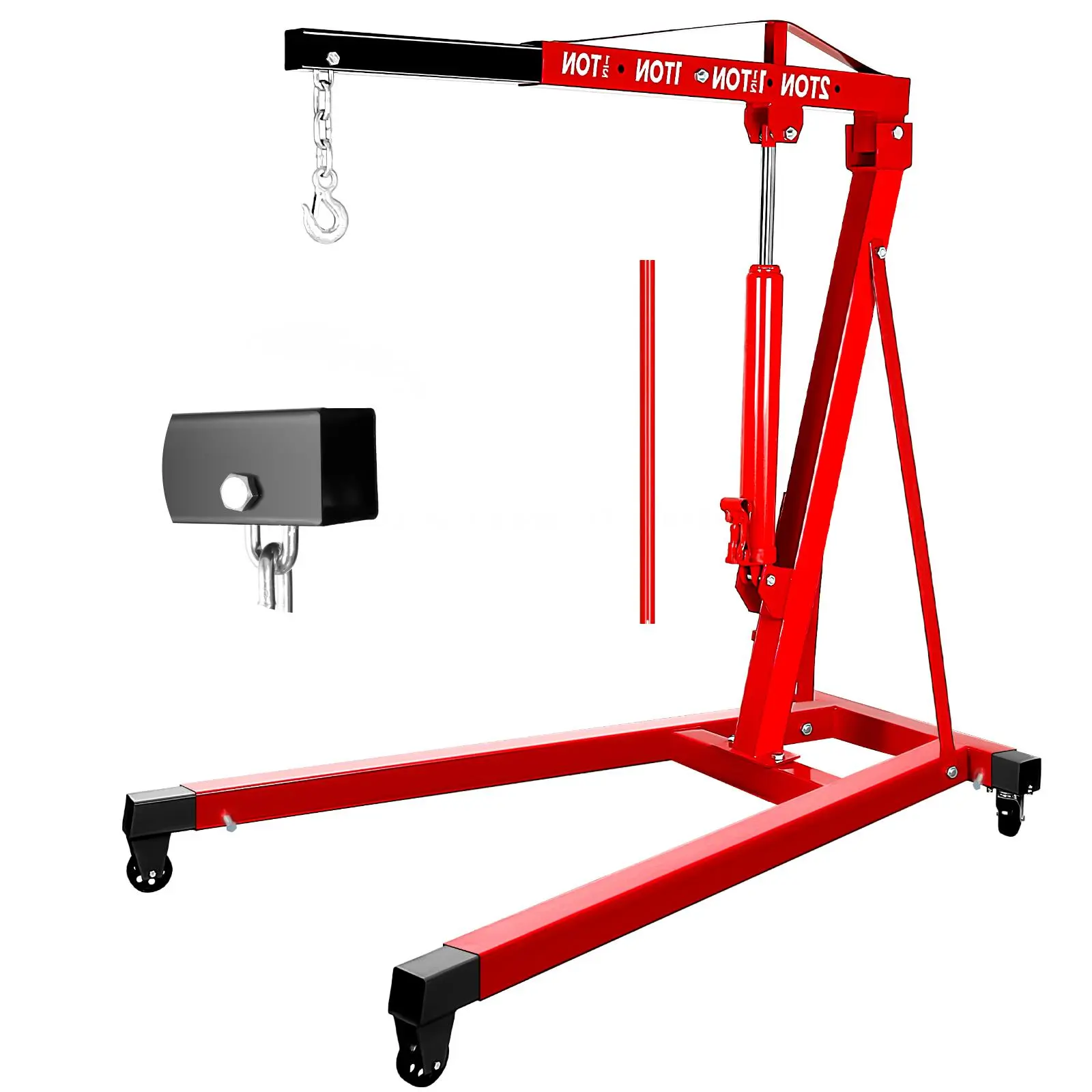 4400 LB Foldable Hydraulic Engine Hoist, Engine Lifting Tool with Adjustable Boom, 6 Casters & Folding Design for Garage Auto Repair, Suitable for Cars/Motorcycles on Various Surfaces