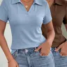Women's Ribbed Polo Shirt 2-Pack, Short Sleeve Collared Fitted Top Solid Color Lightweight Breathable Knitwear, All Seasons, Polo Neck Knit