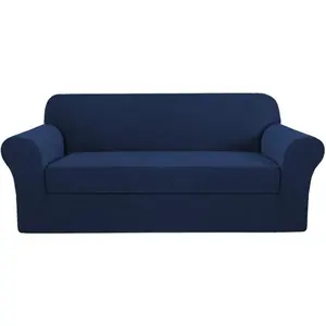 High Stretch 2 Pieces Sofa Cover Couch Cover Furniture Sofa Slip Covers for Living Room, Spandex Suit for T Cushion/Box Cushion (Sofa 72"-88", Navy)
