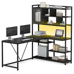 58 Inches L Shape Corner LED Gaming Desk Black