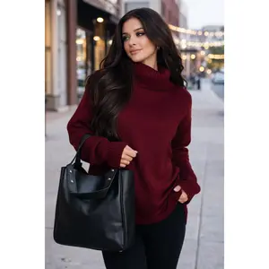 Burgundy Cozy Turtleneck Sweater – Warm Knit Winter Layer
