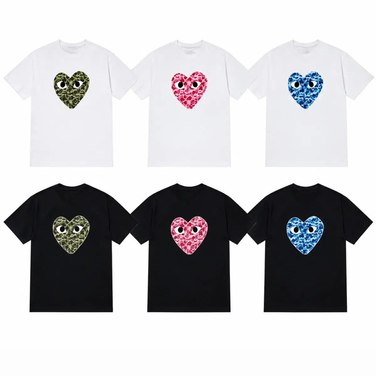 Unisex Camo Heart Eyes Graphic T Shirt Casual Streetwear Crew Neck Tee