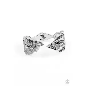American Art - Silver Feather Hinged Bracelet - Paparazzi
