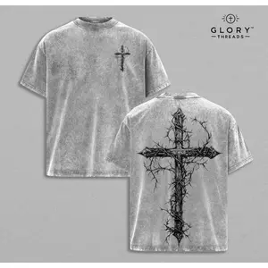 Thorn Cross Gothic Cross T-shirt Washed Biblical Cross Art Tee Jesus Tshirt , Cross Tee, Christian Apparel Streetwear Menswear Oversized Top Men and Women Bible Verse Church Outfit Gym Pump Cover