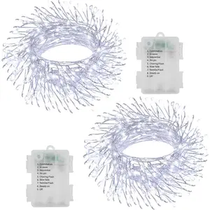 2 Pack Cluster Fairy Lights  Operated,  20Ft 400 LED Christmas Lights String with Timer 8 Modes Firecracker Fairy Lights  for Wreath Tree Wedding  Decor (Cool White)