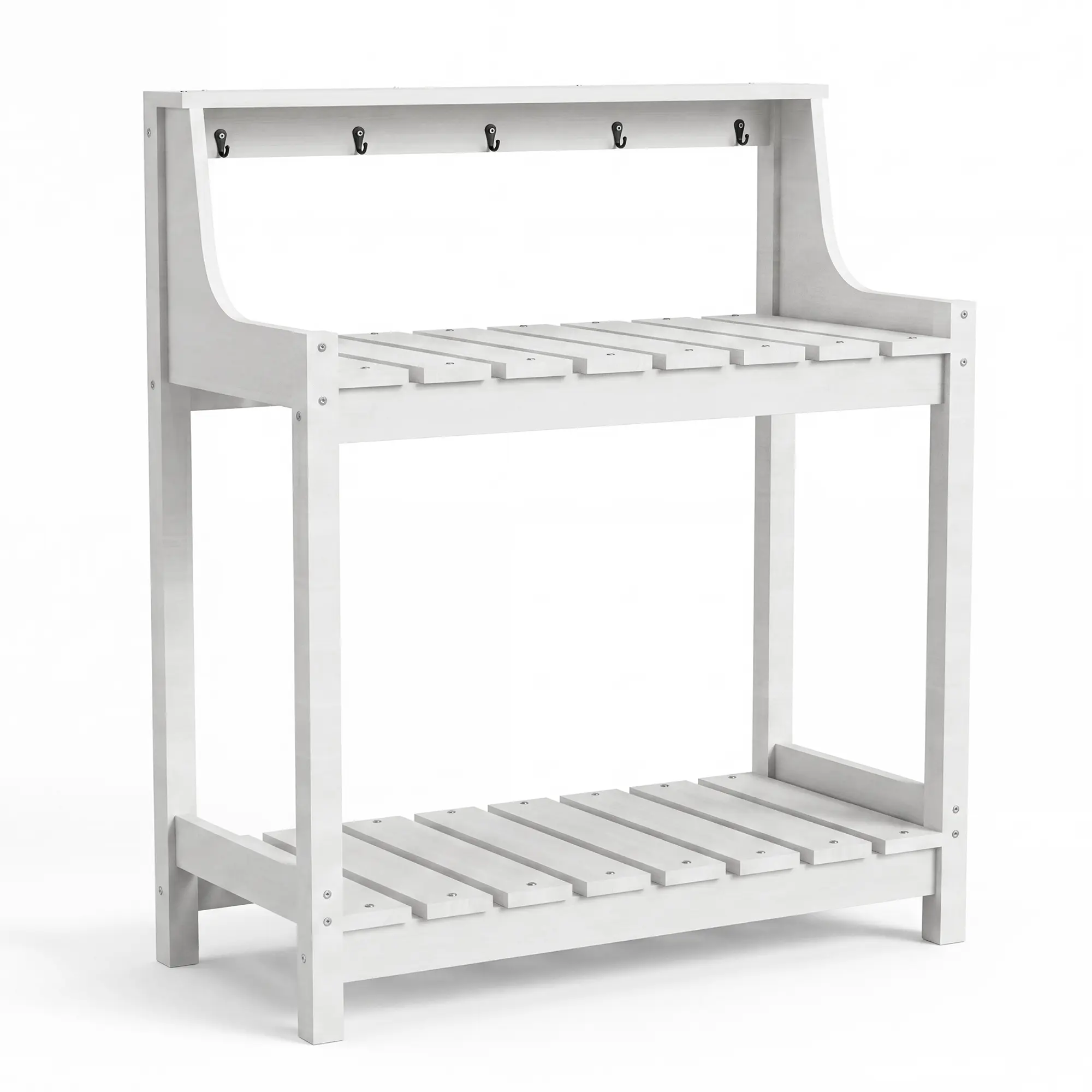 Outdoor Potting Bench Table with Storage Shelves, All-Weather HDPE Garden Workstation, 43.3" Ergonomic Height, Wood-Grain Texture, UV-Resistant, Easy Clean, Multiple Color Options