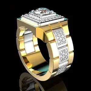 1 Piece New Creative Men's Ring European and American Trend Gold Plated - 14K Copper Material Inlaid with Zircon Gold Color Dominant Ring
