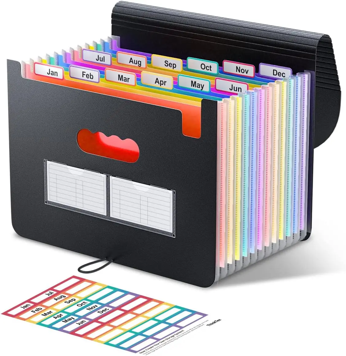 Accordion File Organizer 12 - Pocket Expanding File Folders for Paper Receipts Bills & Taxes Organizer Letter/A4 Size Document Holder for School Office Home with Colorful tabs- Black