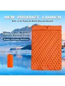 Double Ultralight Nylon TPU Self-Inflating Sleeping Pad, Lightweight Camping Air Mattress With Built-In Air Pump, Includes Pillow, Suitable For Backpacking, Hiking, Tenting, And Travel (Orange, Green).