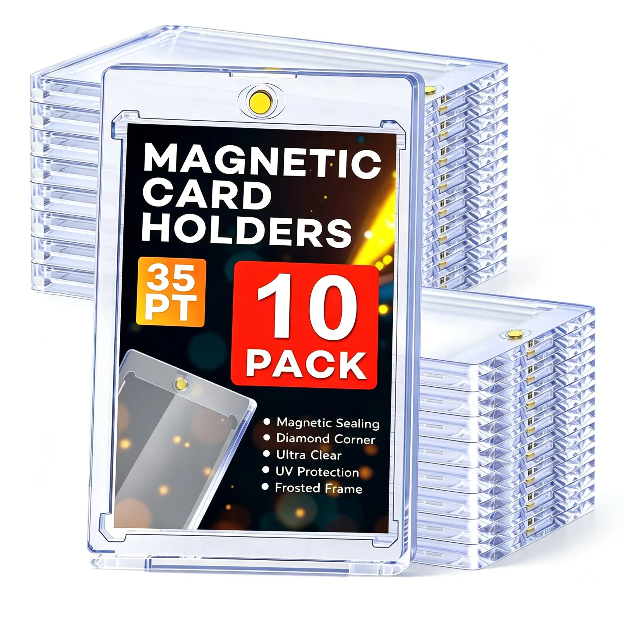Upgraded Thick Heavy-Duty Ultra-Durable Magnetic Card Holder for 35pt Trading Cards, Gaming Cards, U-V Protectors Hard Plastic, Magnet Case, Sports, Baseball Cards Holder, Perfect Christmas and Halloween Gifts