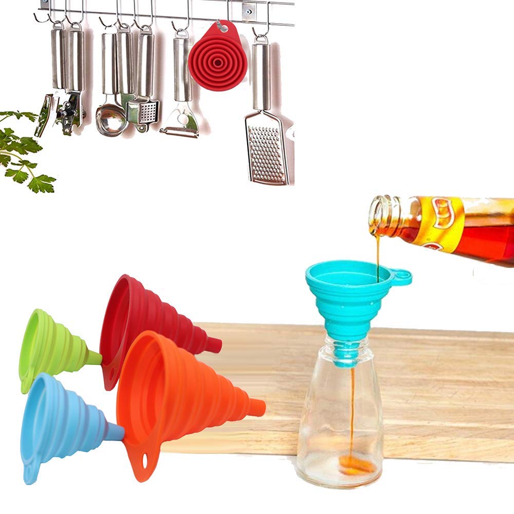 Kitchen Funnel Set 4 Pack, Small and Large, Kitchen Gadgets Accessories Foldable Silicone Collapsible Funnels for Filling Water Bottle Liquid Transfer Food Grade Kitchen Funnel Set 4 Pack, Small and Large, Kitchen Gadgets Accessories Foldable Silicone Collapsible Funnels for Filling Water Bottle Liquid Transfer Food Grade