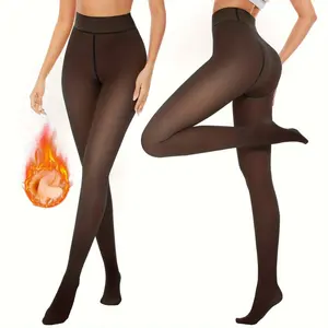 [SALE]Plus Size Black Transparent Leggings Autumn Winter Fleece Lined Thickened Anti-Snag Warm Outer Wear Tight Pants Pantyhose Solid Color 60% Nylon 20% Spandex 20% Polyester