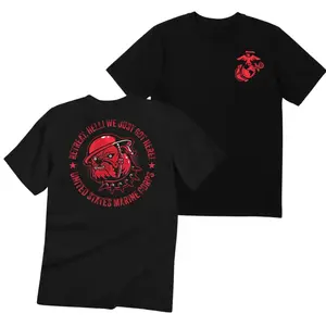 US Marine Corps Bulldog T-Shirt Retreat Hell We Just Got Here Graphic Tee, USMC Military Quote Back Print Shirt, Vintage Unisex Streetwear Black Summer Warrior Patriotic Gift Top