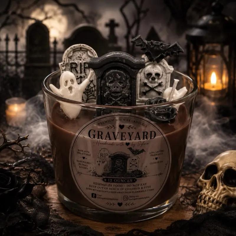 Handmade Graveyard Soy Wax Candle, Halloween Gothic Home Decor