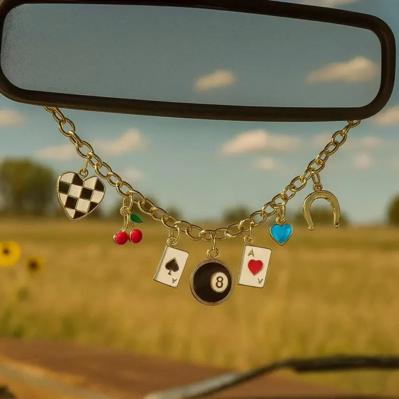 Lucky Charm Rear View Mirror Charm | Handmade Car Mirror Accessory | Gold Hanging Car Charm | Cute Gift for Women